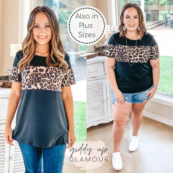 Always the Same Thing Short Sleeve Top with Leopard Accents in Black