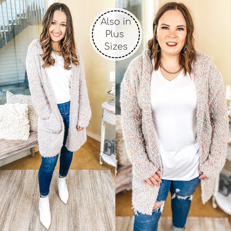 Cotton Candy Dreams Hooded Cardigan with Multi Stitching in Grey