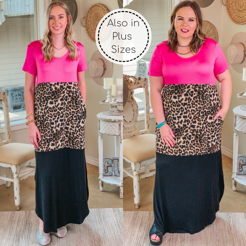 Change of Plans Leopard Print Color Block Maxi Dress in Hot Pink