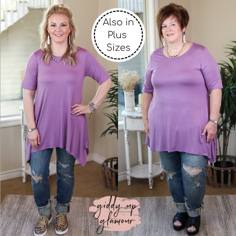 Image of Whenever This Happens Solid Handkerchief Tunic Top in Lavender
