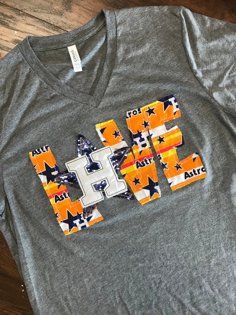 Handmade | Astros Love Short Sleeve Tee Shirt in Heather Grey S
