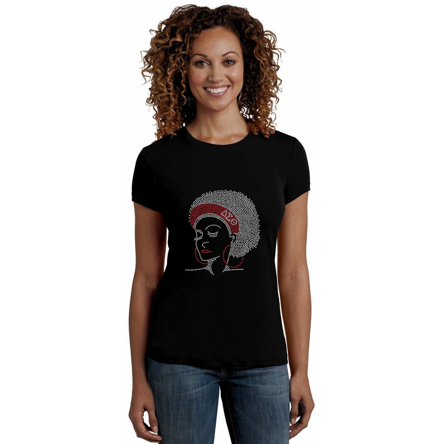 Delta Sigma Theta Afro Woman Rhinestone T Shirt – Zoe and Eve