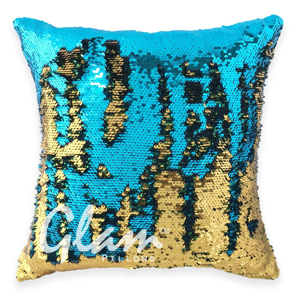 Aqua And Gold Reversible Sequin Glam Pillow Glam Pillows 