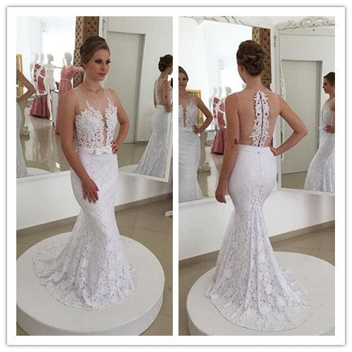 illusion back mermaid wedding dress