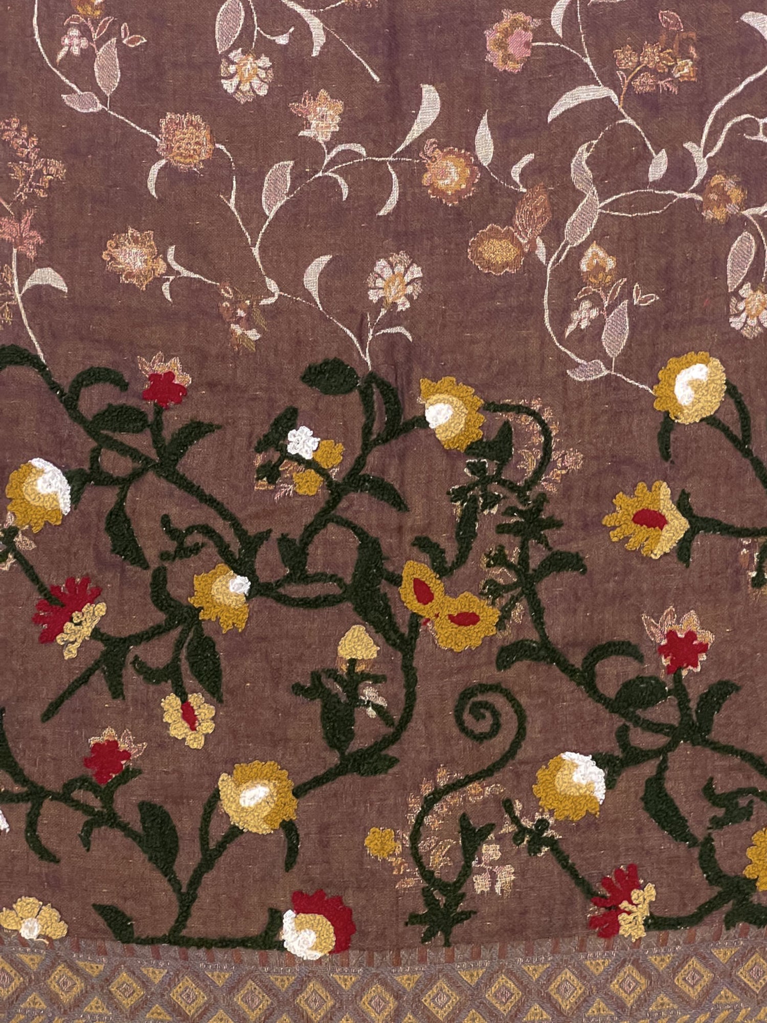 EMBROIDERED FLORAL BROWN SCARF