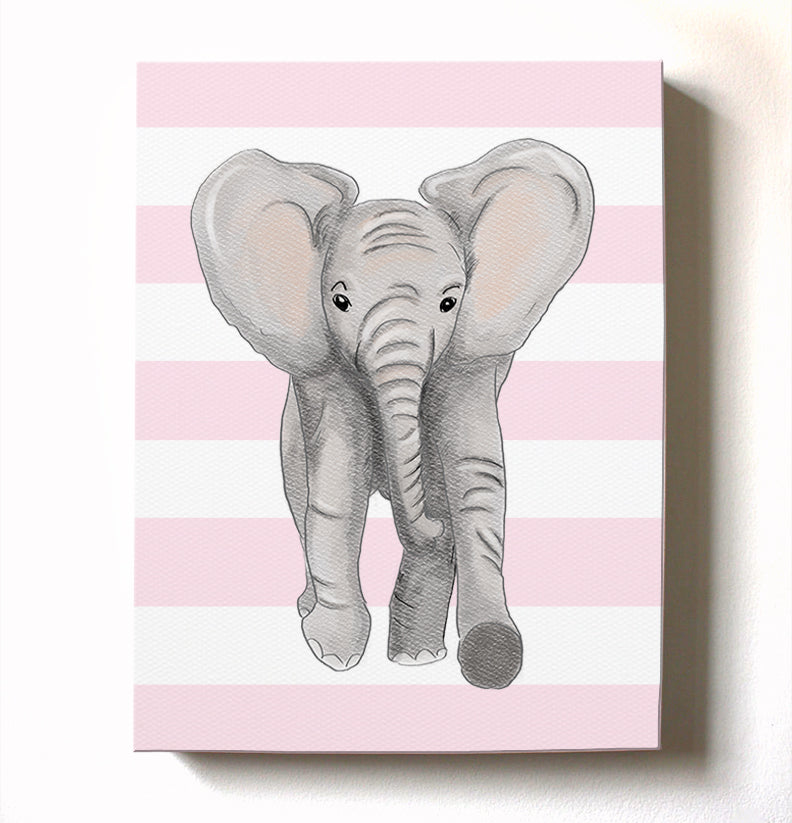 Nursery Wall Art Baby Elephant Canvas Art Baby Girl Room Decor Elephant Watercolor Nursery Art Baby Shower Gift