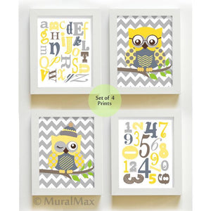 Yellow and Grey Owl Alphabet Wall Decal Set