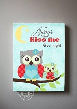 Always Kiss Me Good Night - Floral Mums Owl Nursery Art For Girls - Ca –  MuralMax Interiors