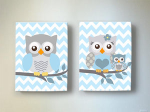 Nursery Art For Girls - Pink & Blue Baby Owl Canvas Nursery Art – MuralMax  Interiors