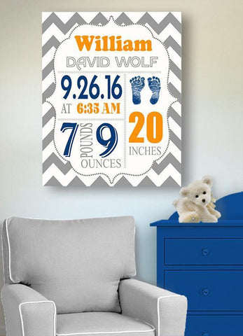 Personalized Baby Boy Room Decor Birth Announcement Canvas Wall