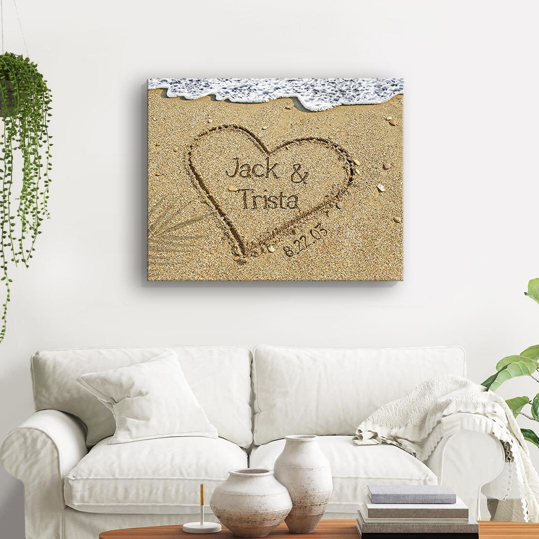 Personalized Beach Canvas Wall Art Names Written In Sand Unique Wa Muralmax Interiors