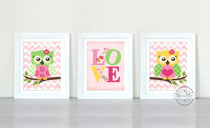 Personalized Baby Girl Room Decor - Chevron Owl Family Canvas Wall