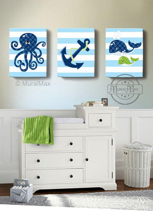 Chevron Nautical Sea Life Nursery Decor - Octopus and Whale Ocean Prin –  MuralMax Interiors