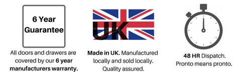 Made in UK, Kitchen doors in stock, Six year guarantee with our kitchens