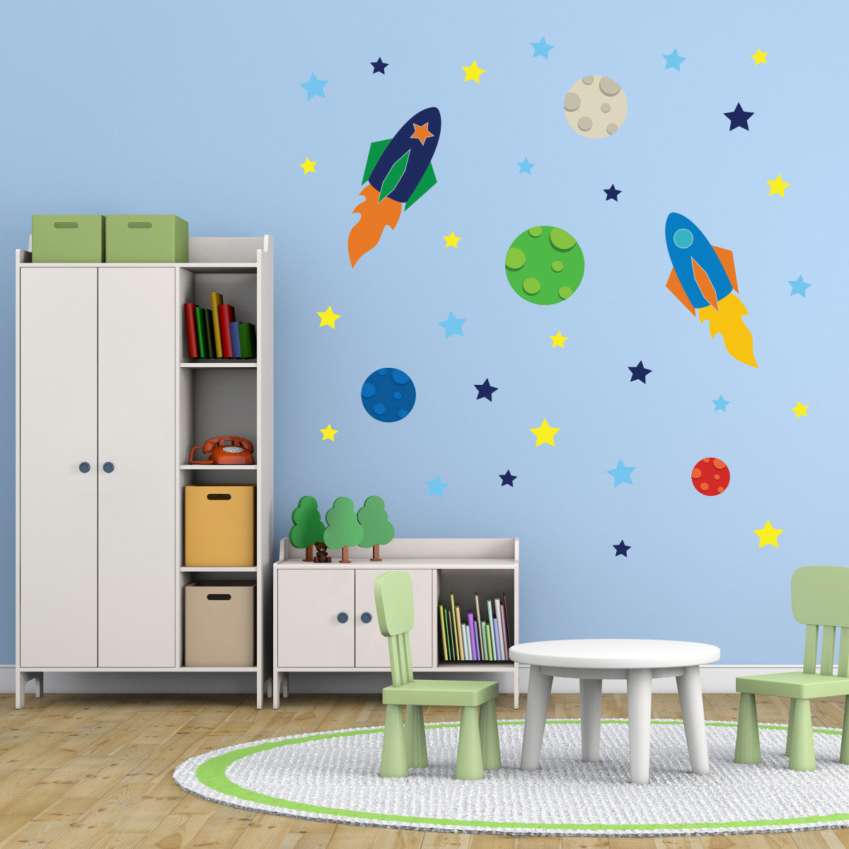 Space Rockets Planets And Stars Wall Sticker