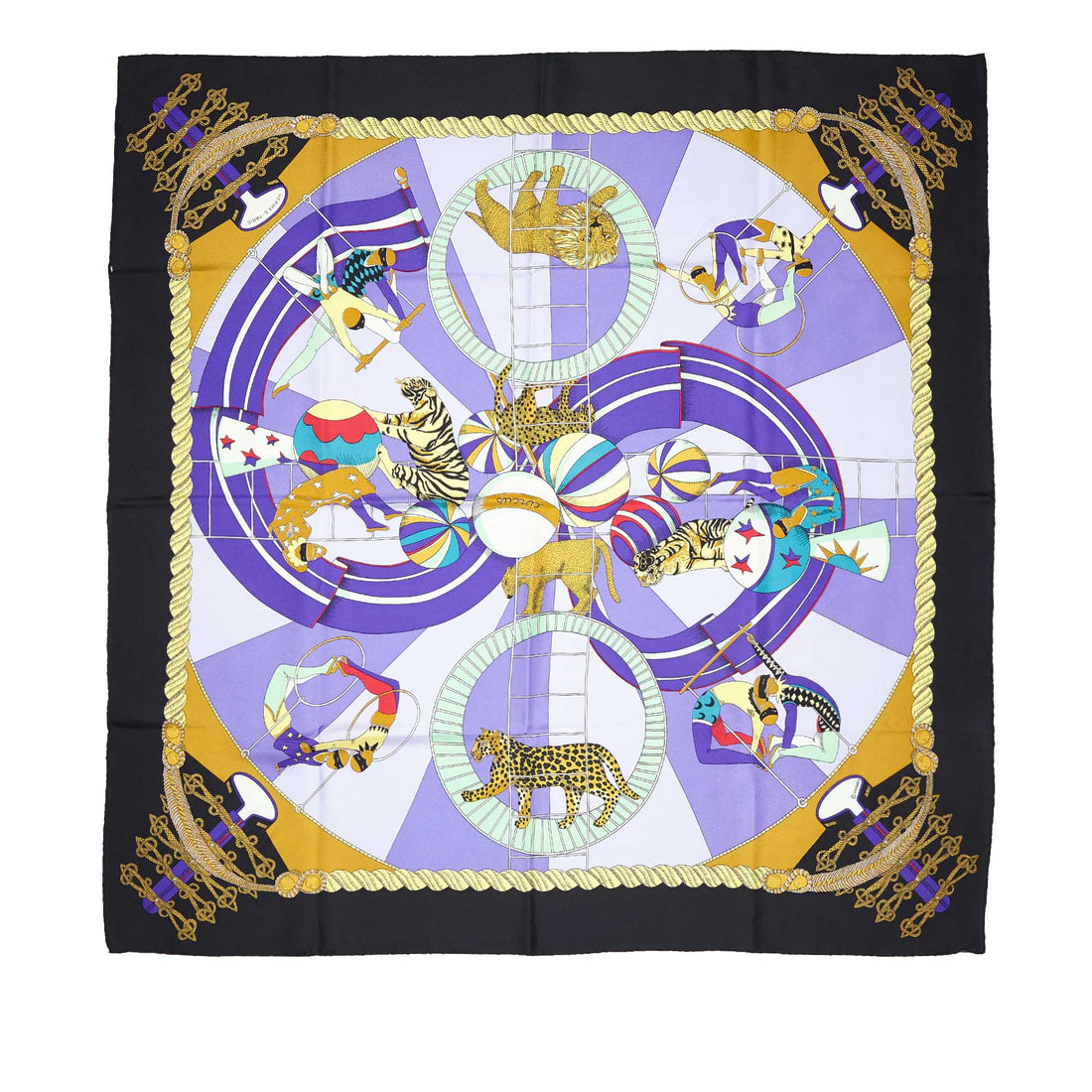 Hermes Circus Black and Purple 90cm Silk Scarf – I MISS YOU VINTAGE