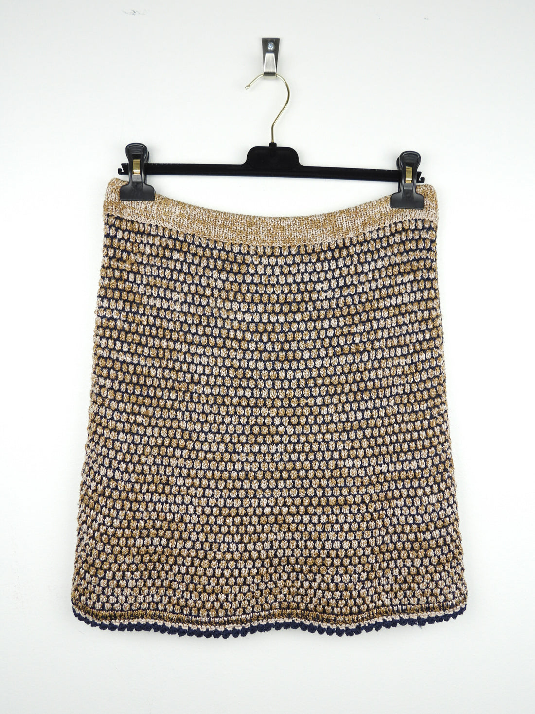 Chanel Brown and Navy Textured Knit Skirt - 40