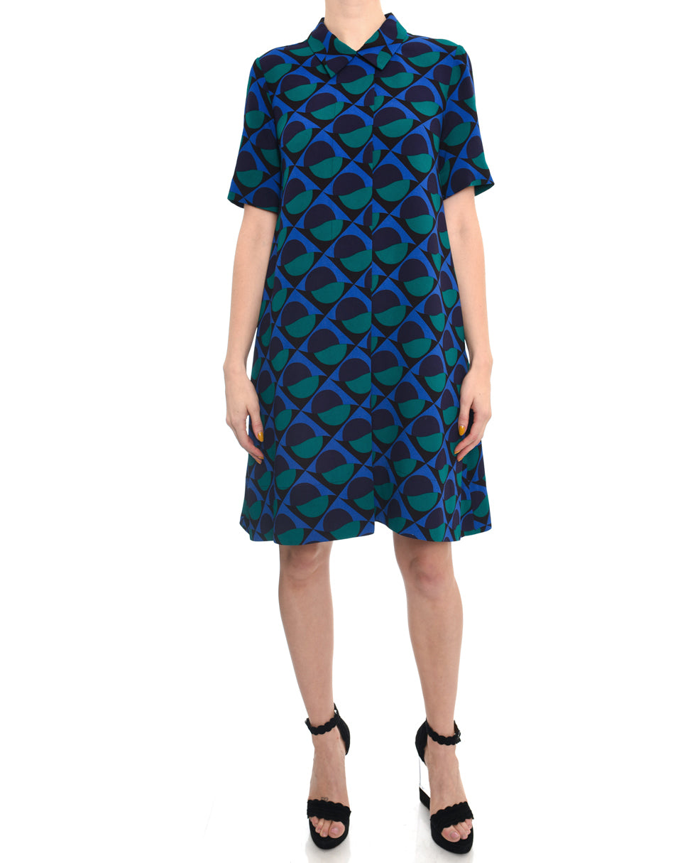 Marc Jacobs Collection Blue Green Teal Graphic Op Art Shift Dress - 6 ...