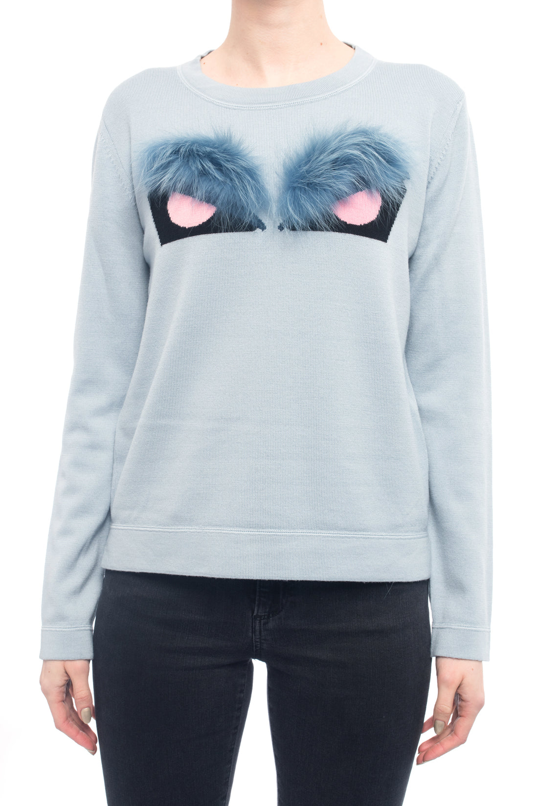 Fendi Light Blue and Pink Knit Monster Bag Bug Fur Eyes Sweater - – I MISS YOU VINTAGE