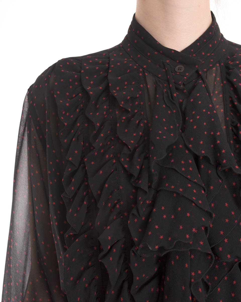 Dries Van Noten Sheer Black Shirt Dress with Red Stars - M – I MISS YOU ...