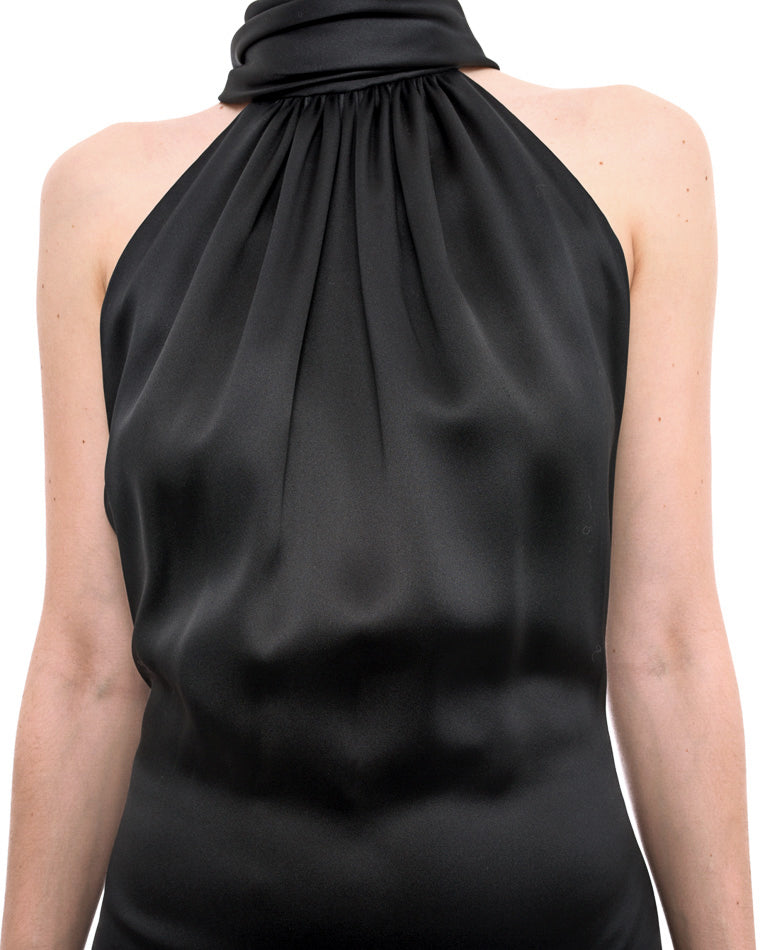 Yves Saint Laurent Haute Couture Black Silk Satin Halter Gown - S – I ...
