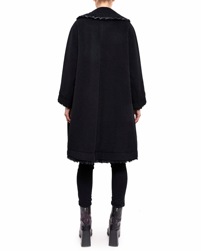 Comme des Garcons Black Wool Flare Coat with Ruffle Trim - S – I MISS ...