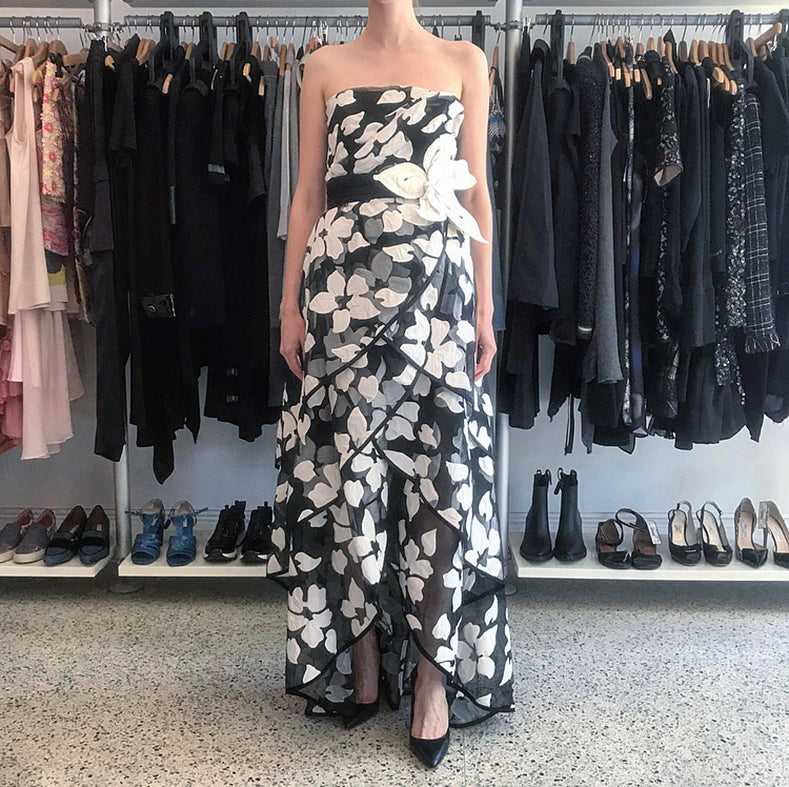 Marc Jacobs Black and White Applique Flowers Strapless Gown - 2