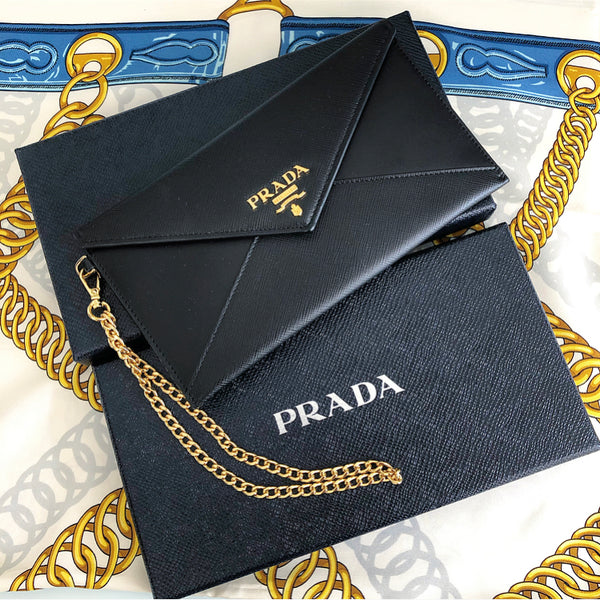 Prada Black Saffiano Envelope Wallet On Chain Wristlet – I MISS YOU VINTAGE