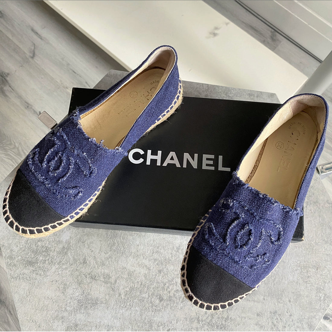 chanel denim shoes