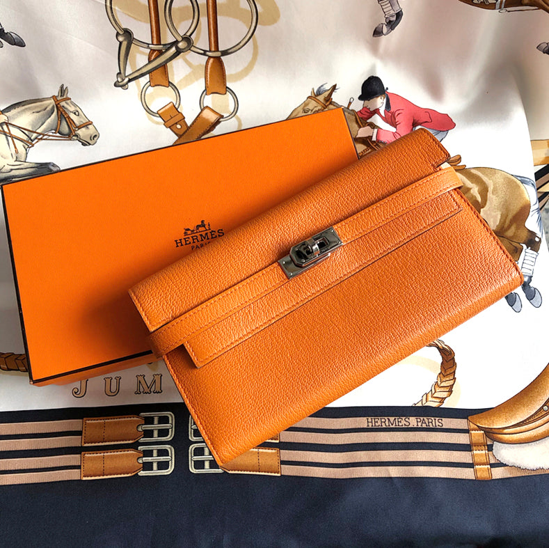Hermes Orange Kelly Classic Longue Wallet Chevre – I MISS YOU VINTAGE