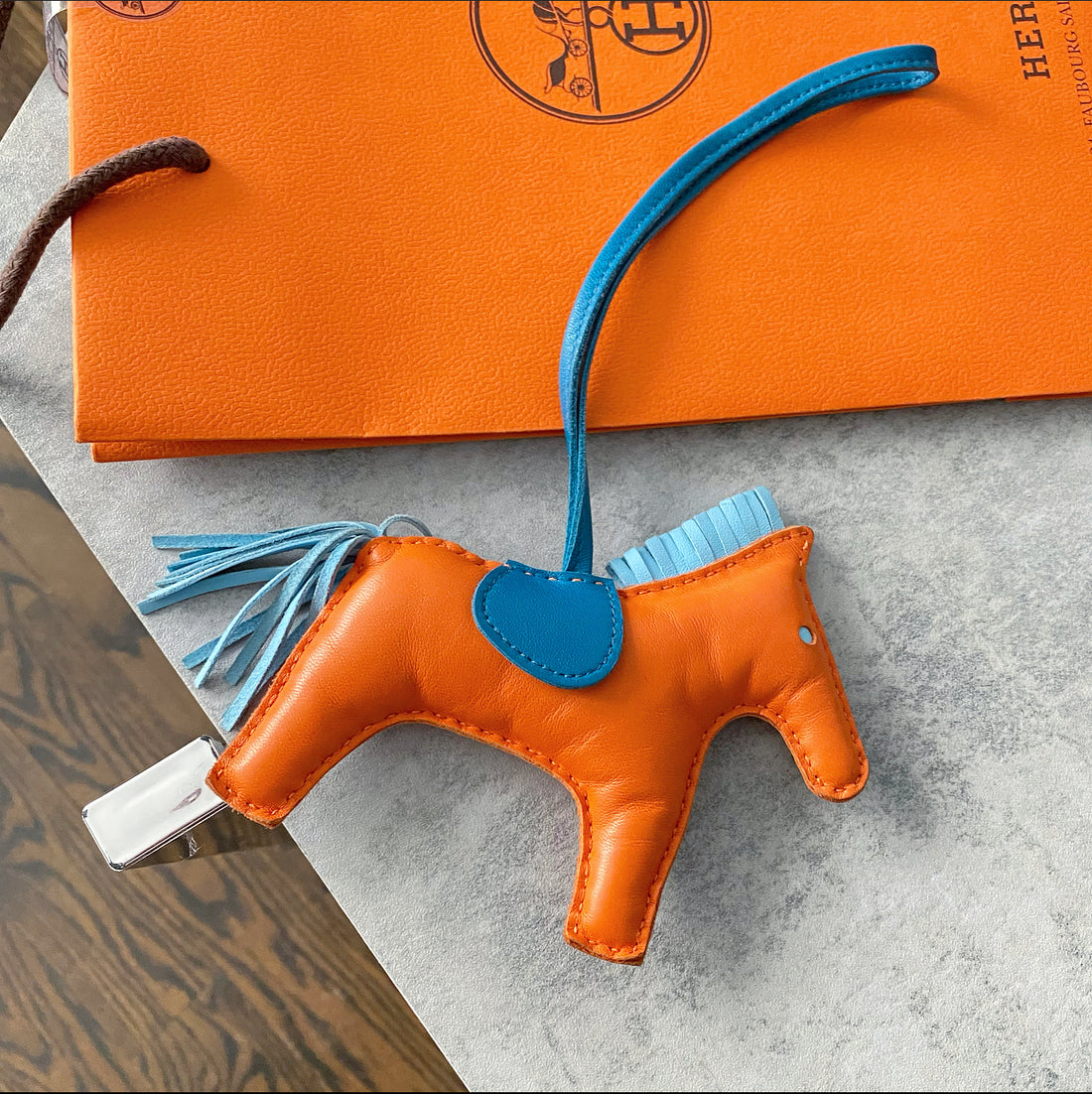 Hermes Gri Gri Rodeo MM Horse Bag charm Orange / Celeste Blue – I MISS ...
