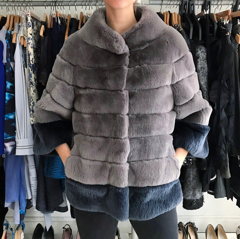 Lysa Lash Grey 2-Tone Sheared Rex Rabbit Fur Jacket - 6 – I MISS YOU ...