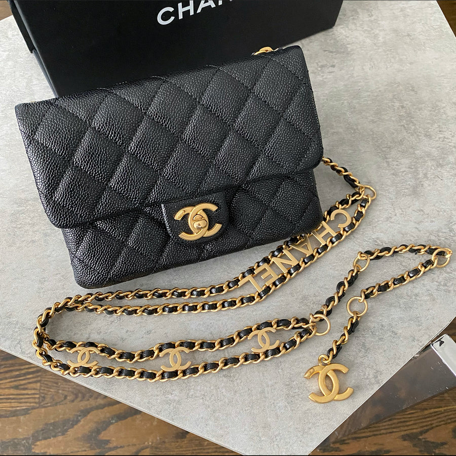 Chanel 22S Black Caviar Gold Logo Chain Belt Bag – I MISS YOU VINTAGE