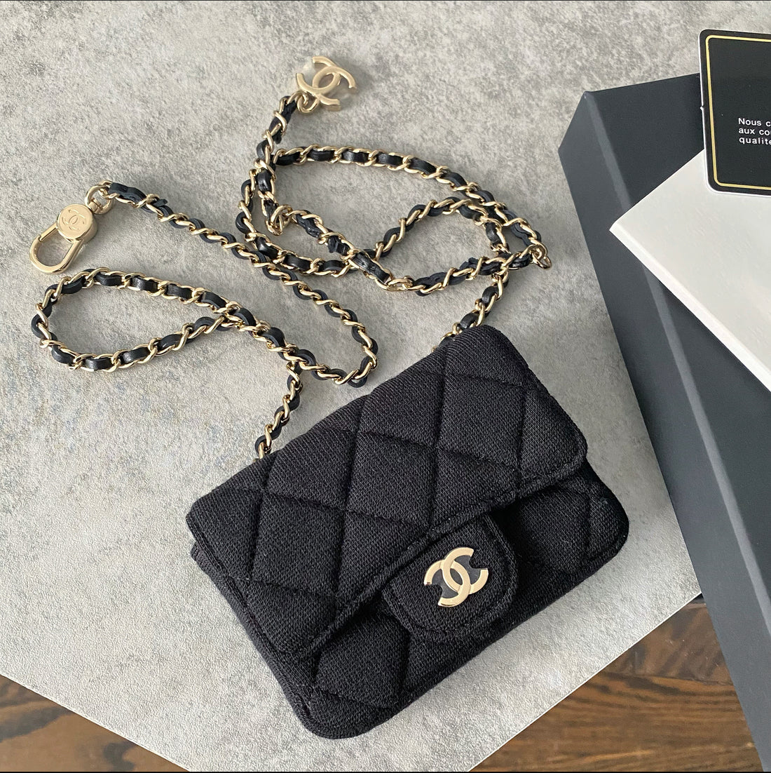 Chanel Pearl Crush Denim mini flap Belt bag GHW