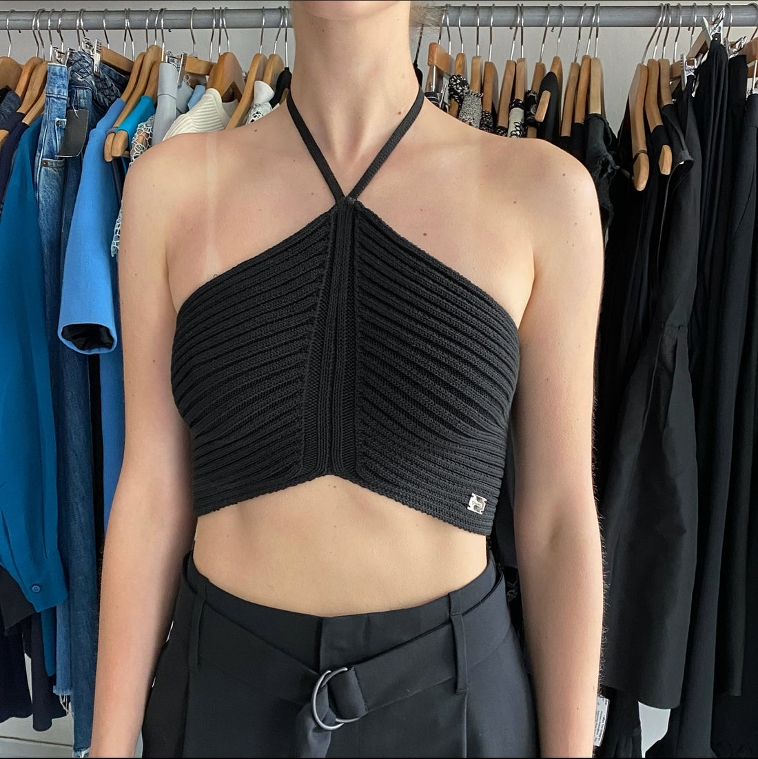 chanel rib knit crop top