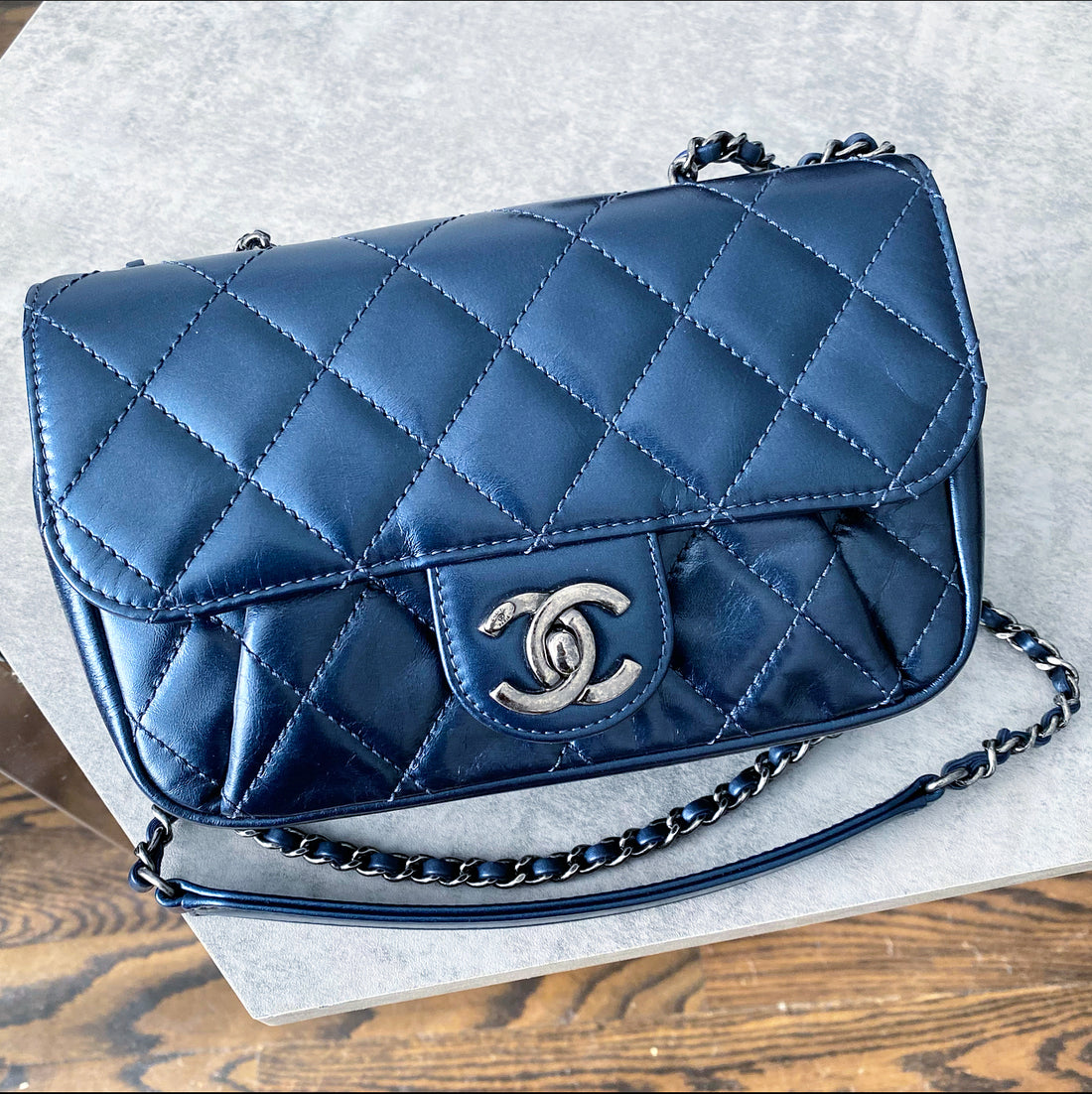 Chanel Metallic Navy Mini Coco Pleats Flap Bag – I MISS YOU VINTAGE