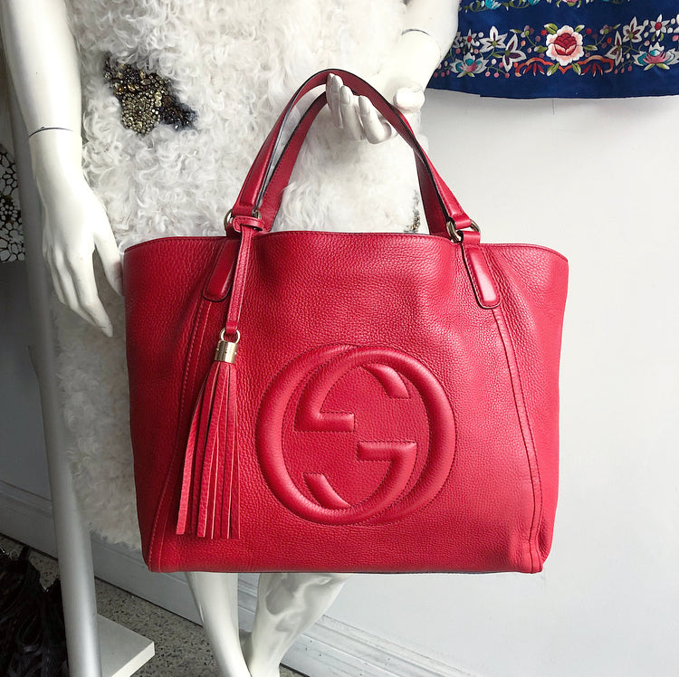 Gucci Red Leather Soho GG Tote Bag – I MISS YOU VINTAGE