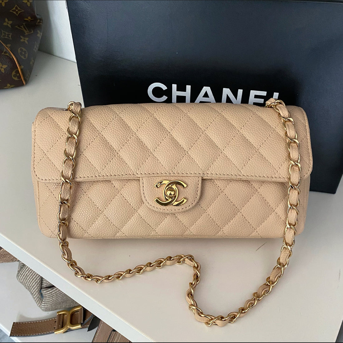 Chanel Vintage Beige Clair Lambskin Classic Medium Double Flap Bag 200   Designer Exchange Ltd