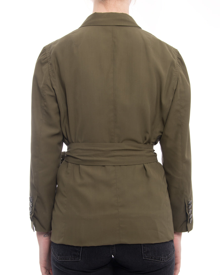 Dries Van Noten Silk Olive Green Wrap Jacket - 6