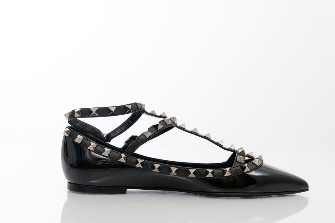 Valentino Black Patent Leather Rock Stud Flat Shoes – I MISS YOU VINTAGE