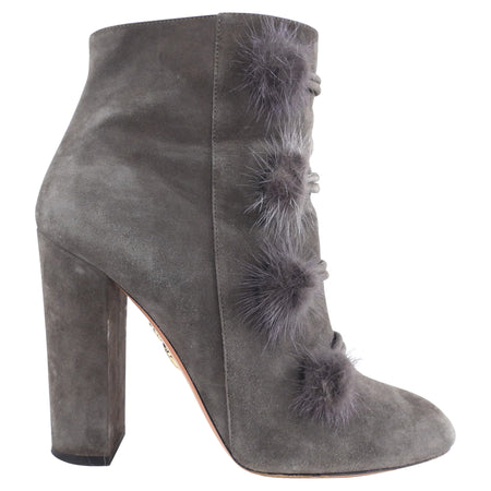 Aquazzura Grey Suede and Mink Fur Ankle Boots - 40 / 9.5