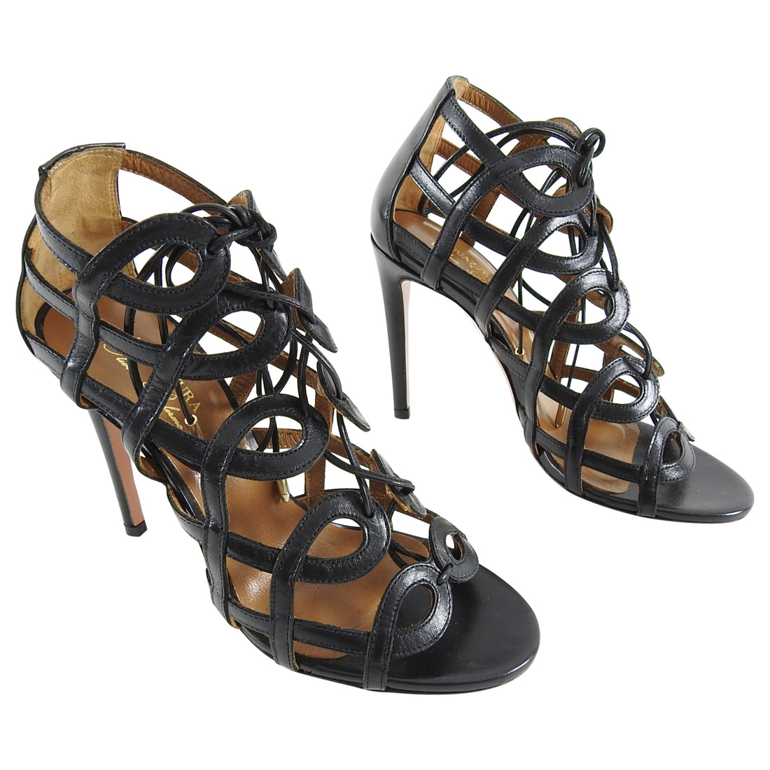 Aquazurra x Olivia Palermo Black Gladiator Lace up Heels - 35.5 – I ...