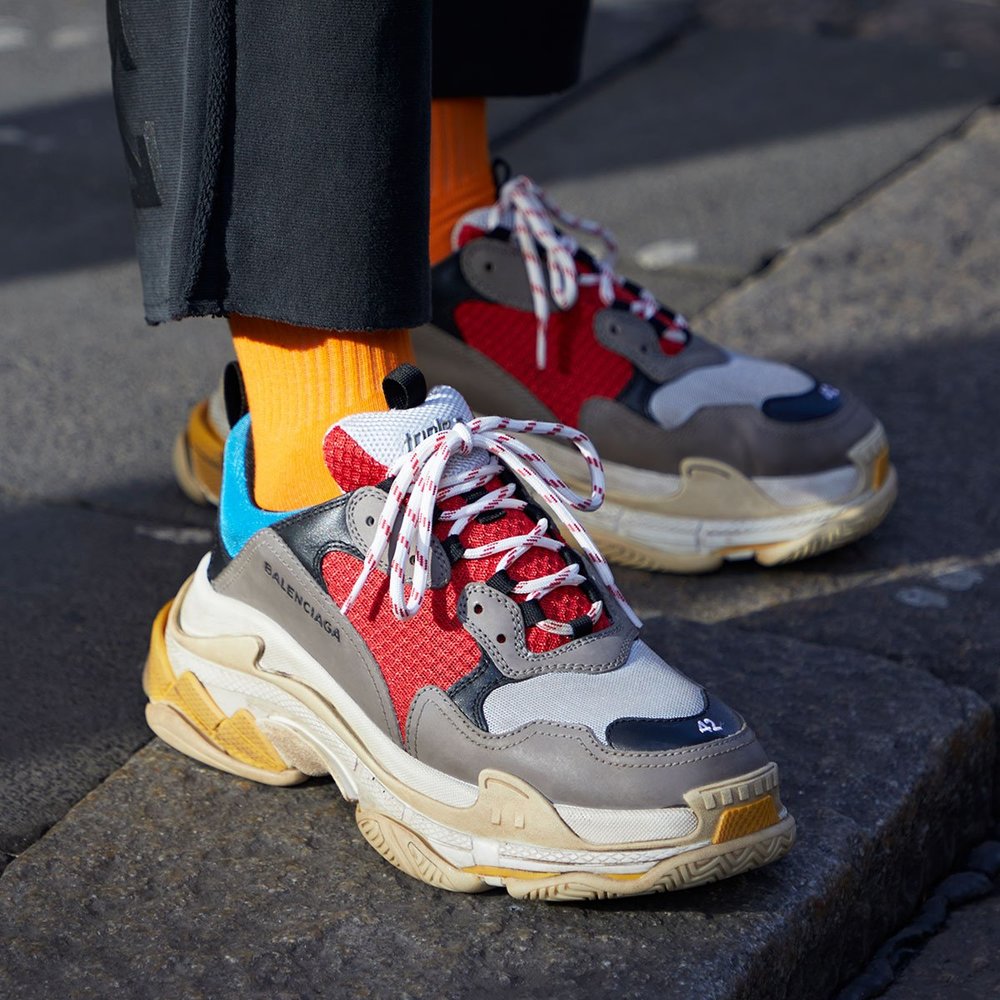 balenciaga triple s red blue grey