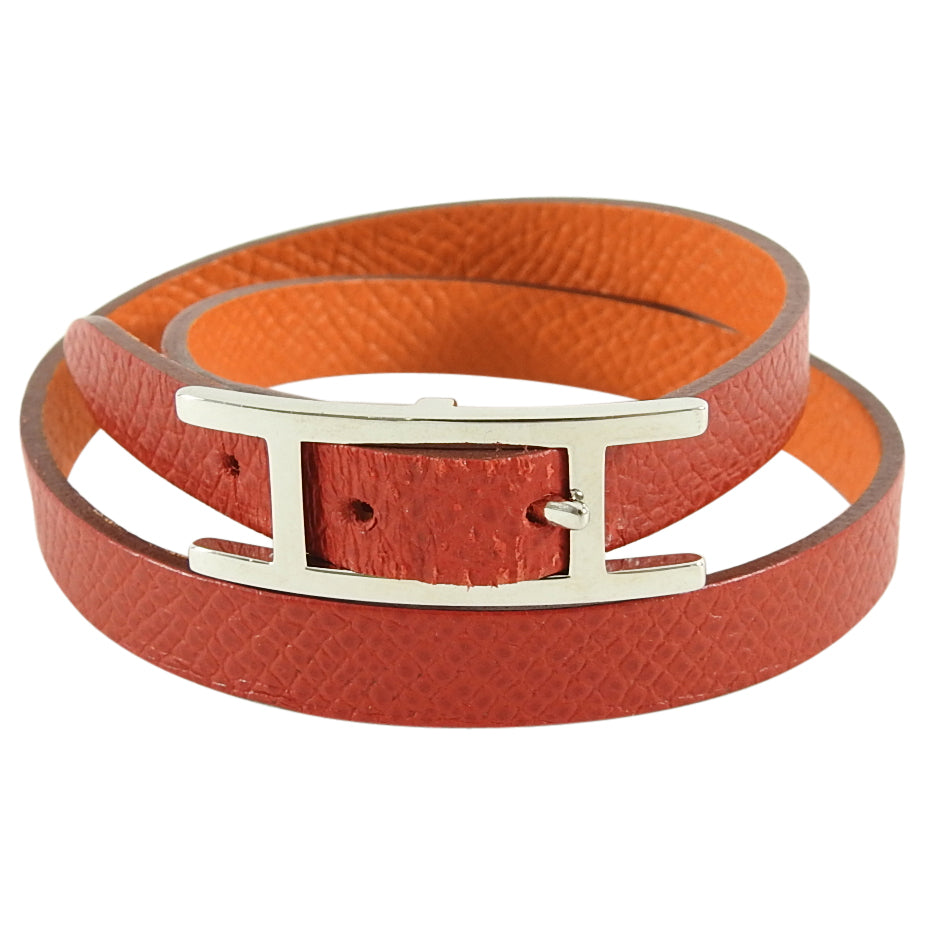 Hermes Red and Orange Leather Behapi Double Tour Bracelet in Box – I ...