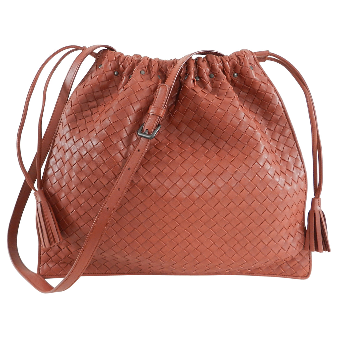 Bottega Veneta Brick Red Intrecciato Leather Drawstring Bag – I MISS ...