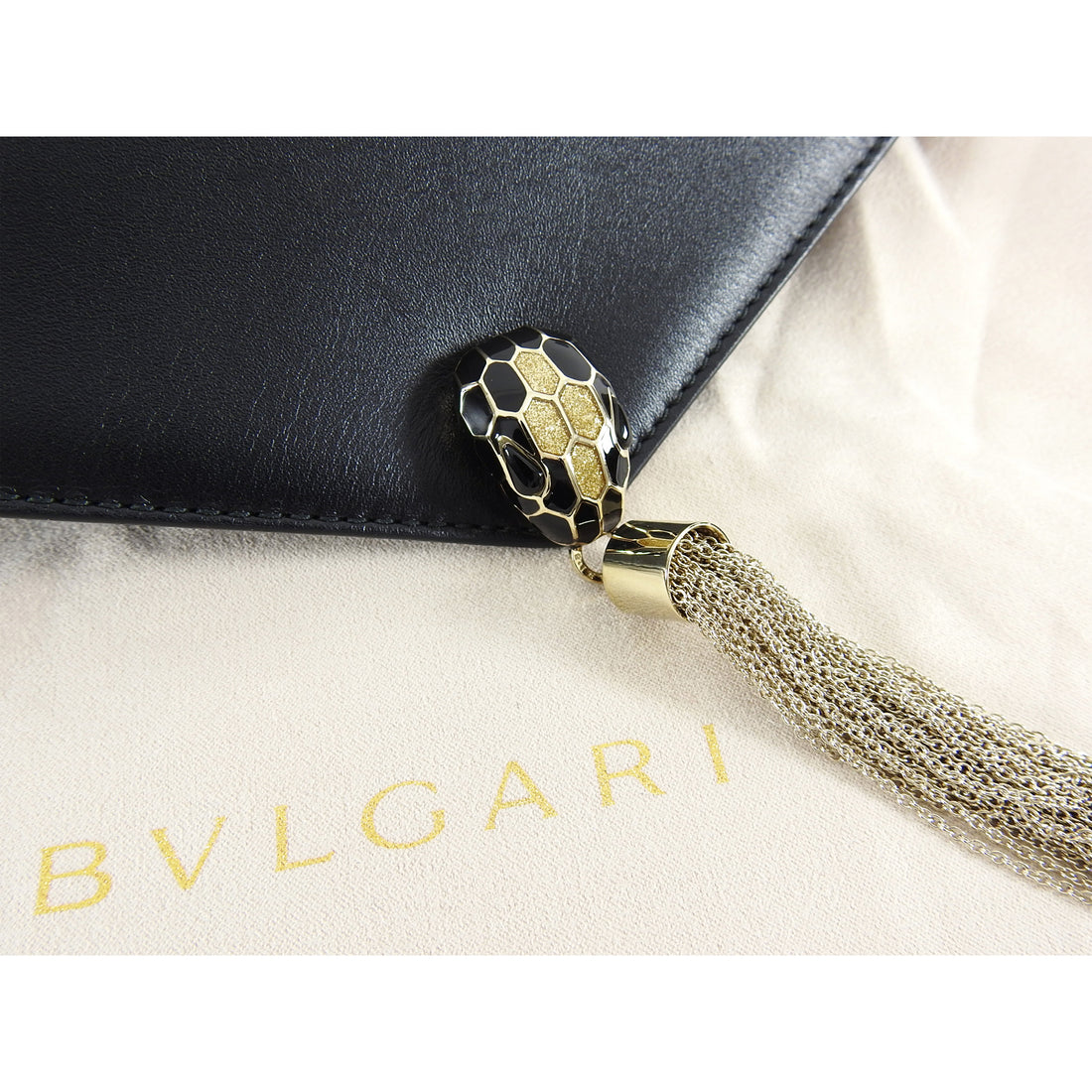 Bulgari Cocktail Serpenti Enamel Snake Black Leather Clutch Bag – I MISS  YOU VINTAGE