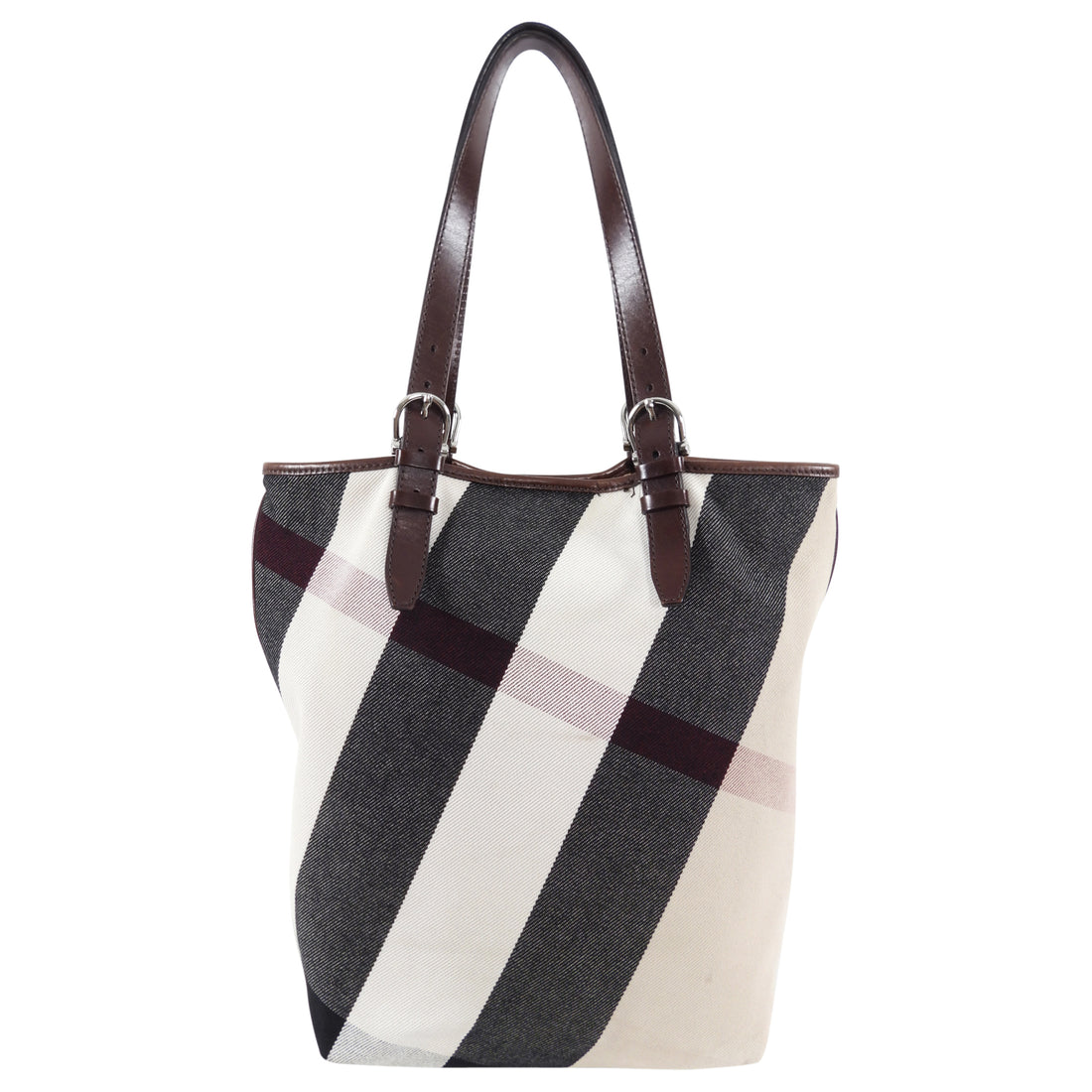 Burberry Canvas Giant Check Tote bag with Brown Leather Trim – I MISS YOU  VINTAGE