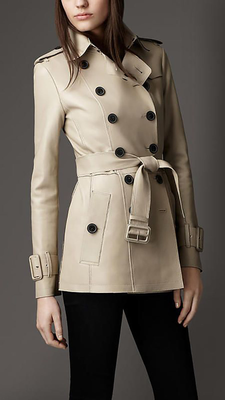 Burberry Beige Leather Short Trench Coat Jacket - 6 – I MISS YOU VINTAGE