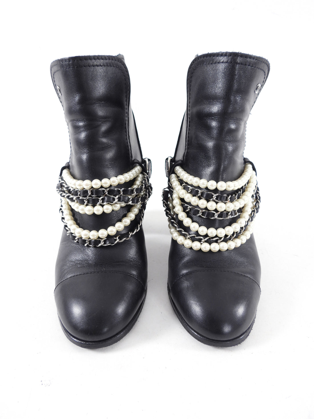 Chanel Black Leather Ankle Boots with Pearl Chain Detail - 41 / 40 – I MISS  YOU VINTAGE