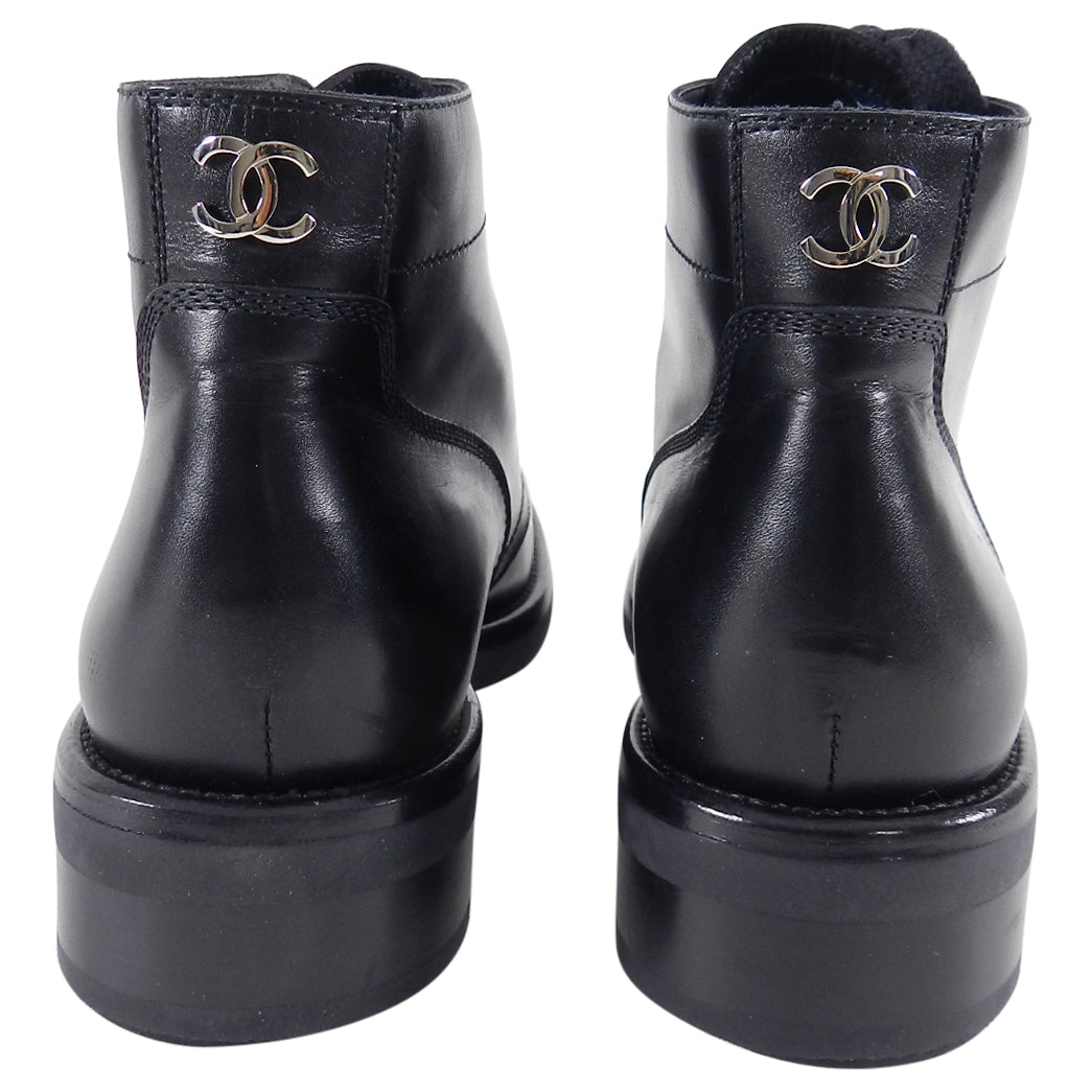 Chanel PreFall 2013 Edinburgh Black Lace Up Ankle Combat Boots 41